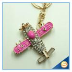 3D Airpalne Shape Rhinestone Cute Metal Key Chain For Girls Gift Four Color For