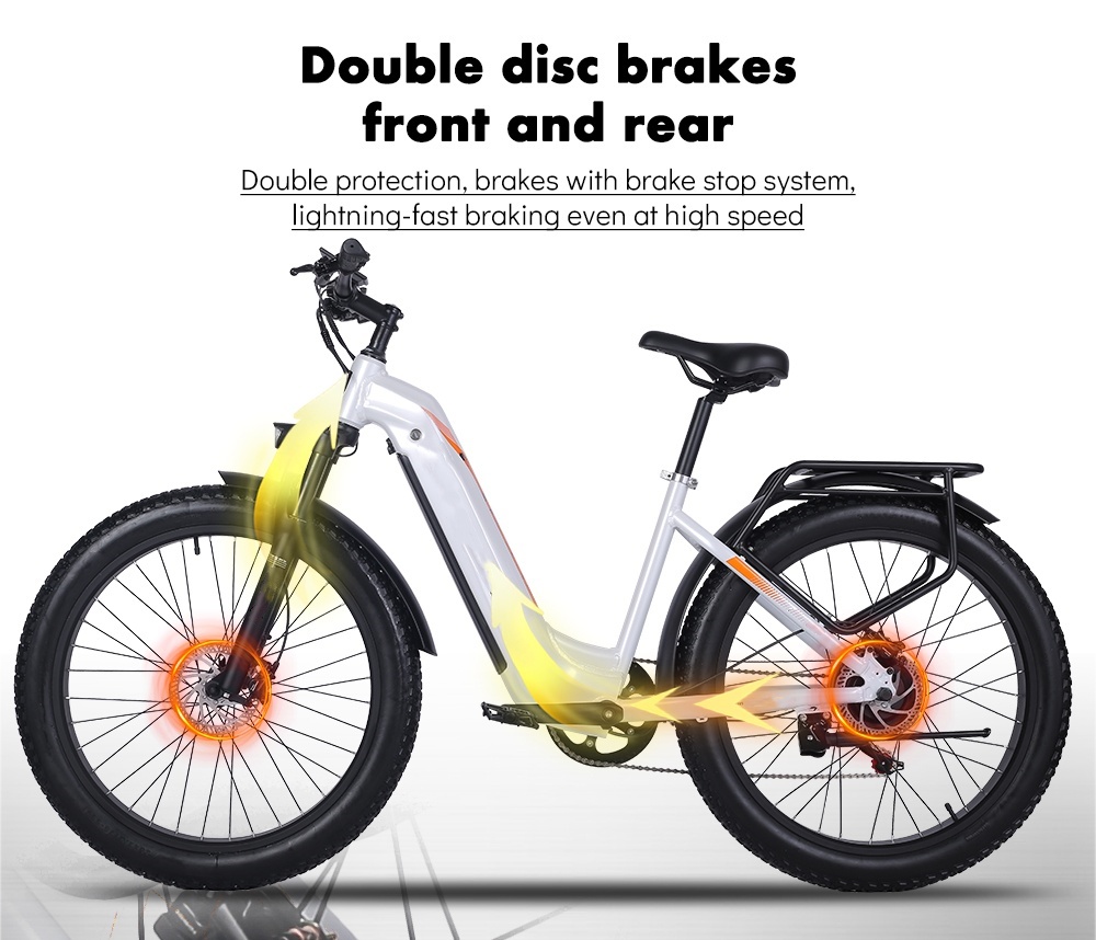 Step Thru Electric City Bike 26 Inch Wheel 7 Speed 48V 17.5Ah Battery Capacity