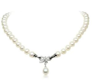 Wholesale Pearl necklace natural freshwater 8-9 mm nearly round silver pendant from china suppliers