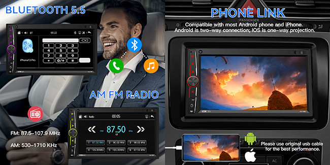 Wince 2 Din MP5 Car Stereo 7 Inch Touch Screen Radio With Universal Control