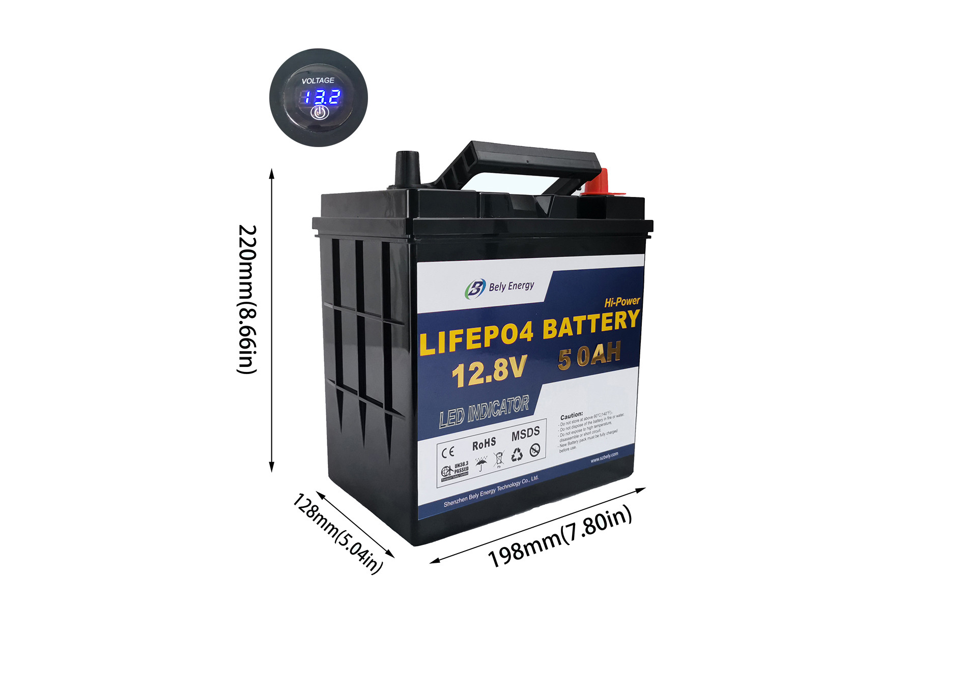 Yachit 50Ah Lithium Ion Battery Pack 12V LiFePo4 Battery With LED Indictor