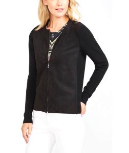 Wholesale Knitted Ladies Cardigan Sweaters , Faux Suede Front Black Cardigan Sweater from china suppliers