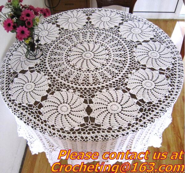 Round Hand Crochet table clothing - table cover - white , for wedding and