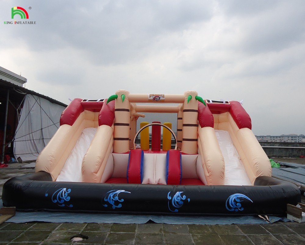 Custom Inflatable Bouncer Combo Castle Dry And Wet Combo Double Lane Inflatable Water Slide with Pool