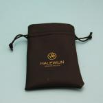 Small Size Black Drawstring Jewelry Bag Pu Leather With Custom Printed Logo