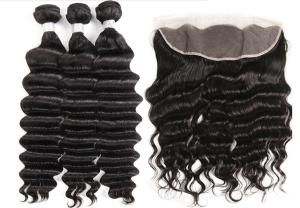 Wholesale Deep Wavy Virgin Human Hair Extensions / 13 X 4 Swiss Lace Frontal Piece from china suppliers