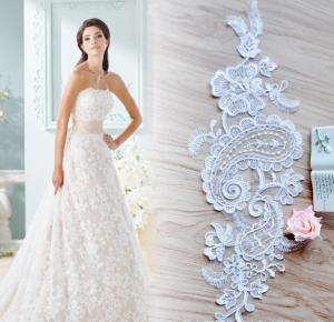 Wholesale Apparel Accessories Ivory Embroidery Lace Applique for Bridal Dress from china suppliers
