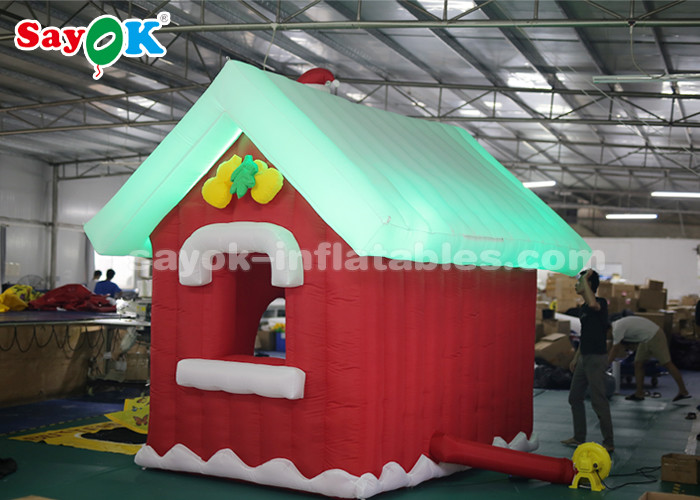 SGS ROHS Inflatable Christmas Santa Claus House Red + White Color