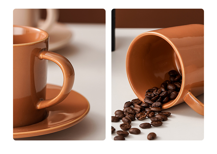 Ceramic Large Coffee Mug Big Tea Cup Milk Mug And Saucer In Solid Brown For Drinkware