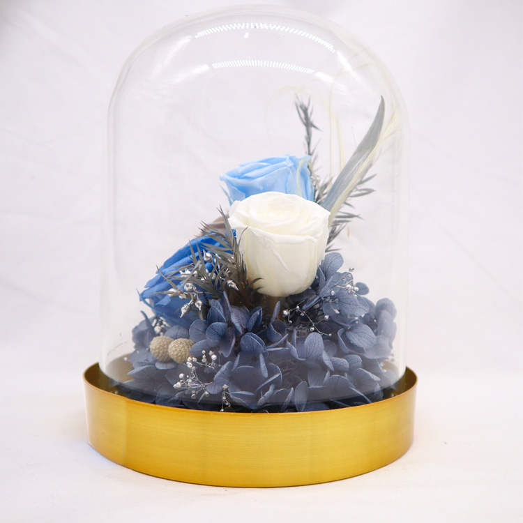 Durable Preserved Rose Glass Dome 100% Handmade Real Touch Natural Rose Dye