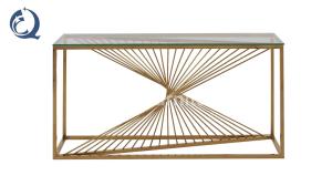 Wholesale Tempered Glass 150x45x85cm SS Console Table French Style Gold Metal Legs from china suppliers
