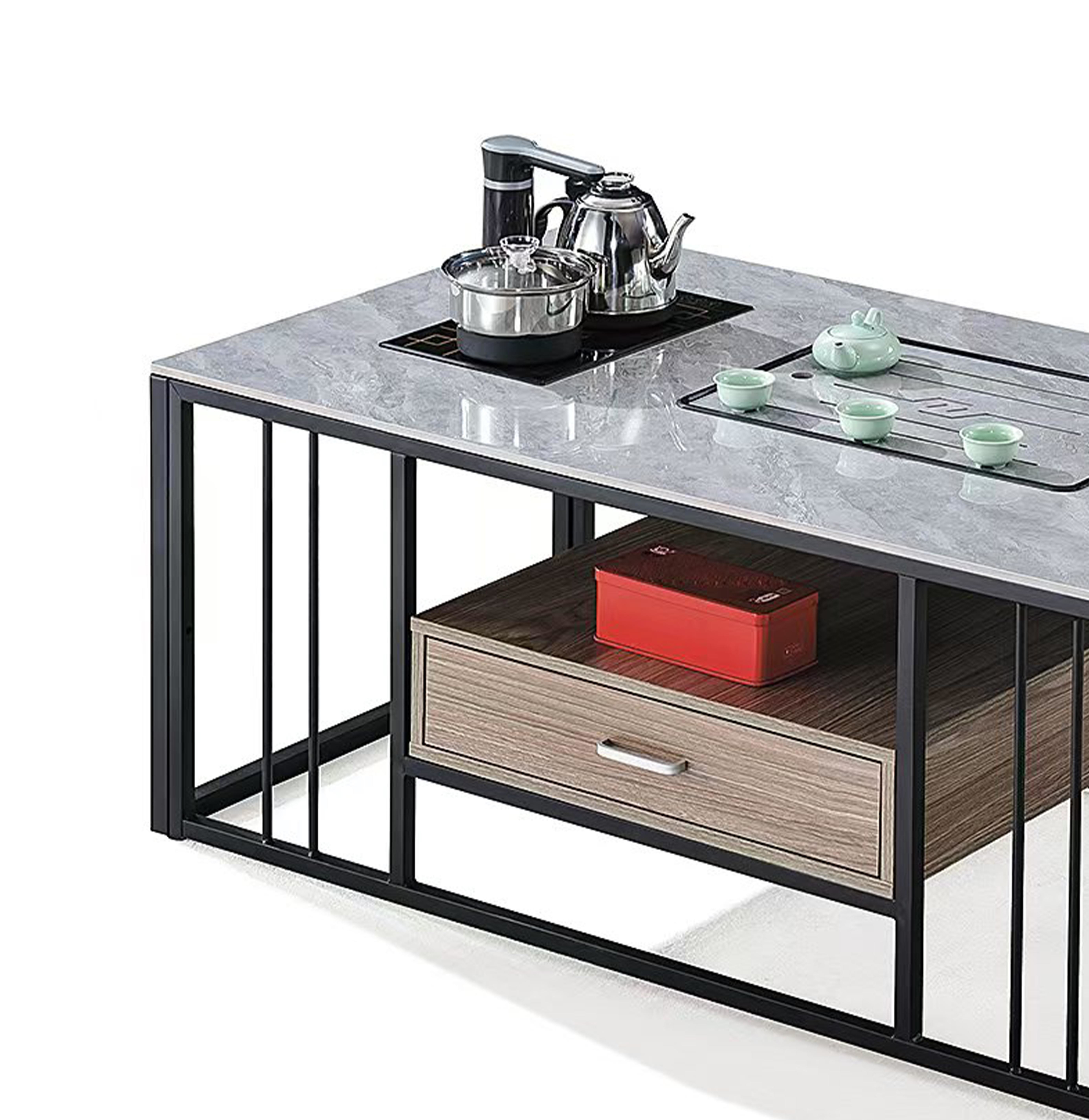 Modern Rectangular Stone With Metal Frame Heat Resisting Kettle Office Furniture