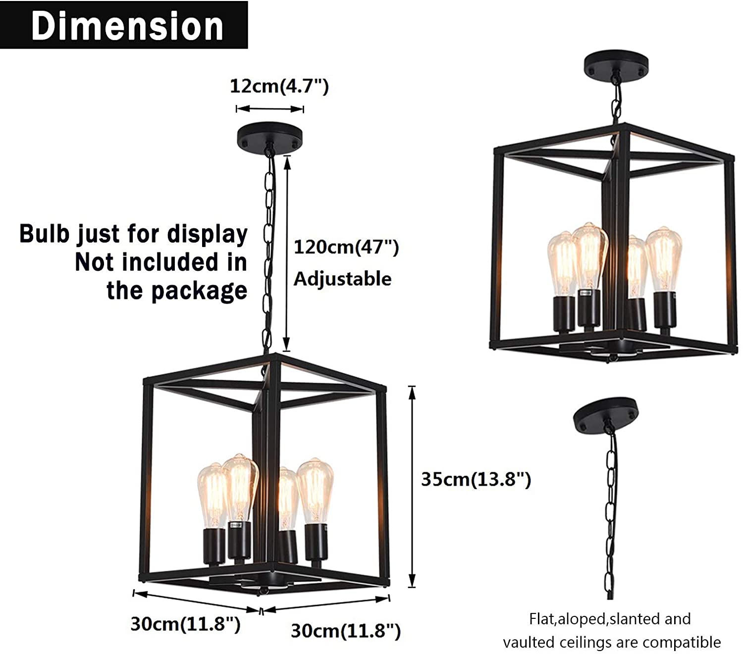 Industrial Metal Lantern Chandeliers 4-Light Adjustable Height Farmhouse Chandelier(WH-CI-136)