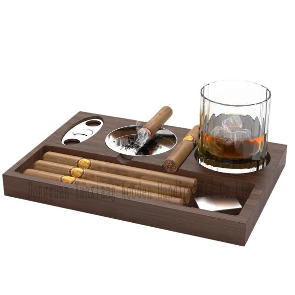 Cigar Ashtray Coaster Whiskey Glass Tray and Cigar Holder, Wooden Ash Tray,