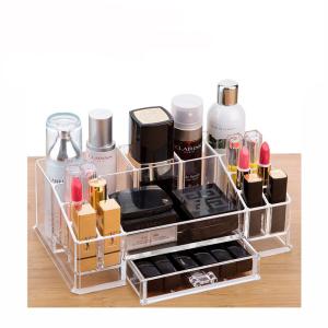 Wholesale 17 Slots Clear Cosmetic Storage Organizer Acrylic Vanity Makeup Brushes Holder Accessories Display Cases with Drawer from china suppliers