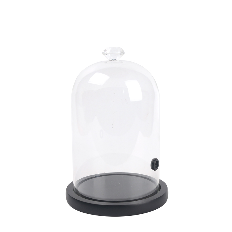 Glass Dome with Wooden Base Glass for candle Mini Cake Stand Glass Display Dome