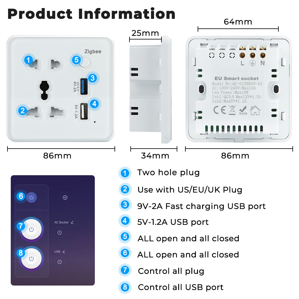 Zigbee Wall Smart Socket Tempered Glass Quick Fast Charger 3.0 Usb Charging Timing Google Home Alexa TuyaUS EU UK Plug