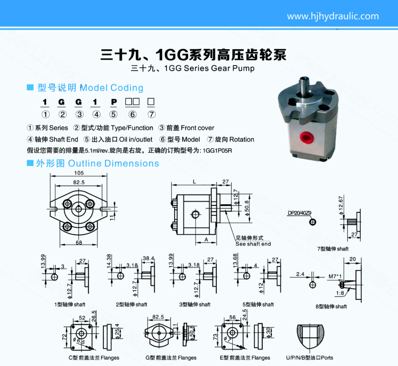 Engineering Machinery High Pressure Hydraulic Gear Pump 1GG Series