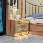 Luxury Gold Wood Double Leather King Size Bed Wooden Modern Home Full Bedroom