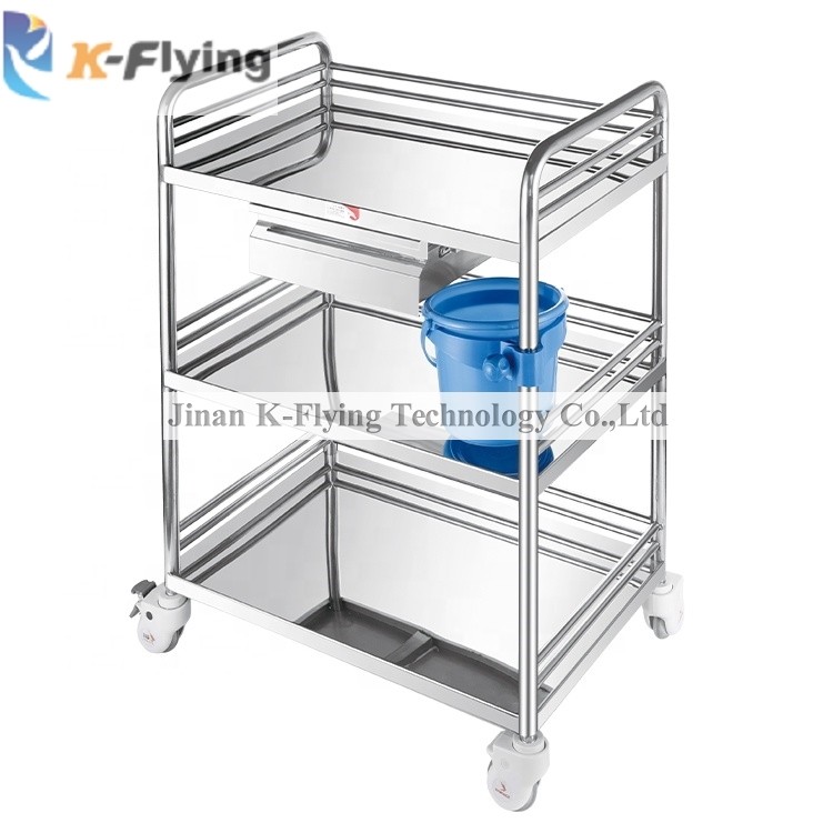 Stainless Steel Hospital Furniture 3 Tiers Treatment Medical Trolley Cart