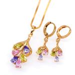 Vintage jewelry Pendants Necklaces Earrings Set For Women 18K Real Gold Plated