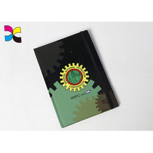BLACK Elastic Custom Made Notebooks Gloss Matt Varnish 128gsm Custom Dimension