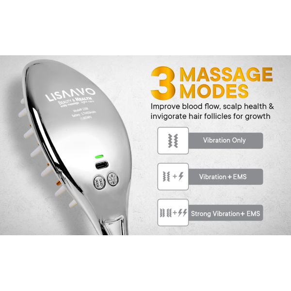 1.8W LED Light Therapy Comb EMS Vibration Hair Brush With Removable Comb