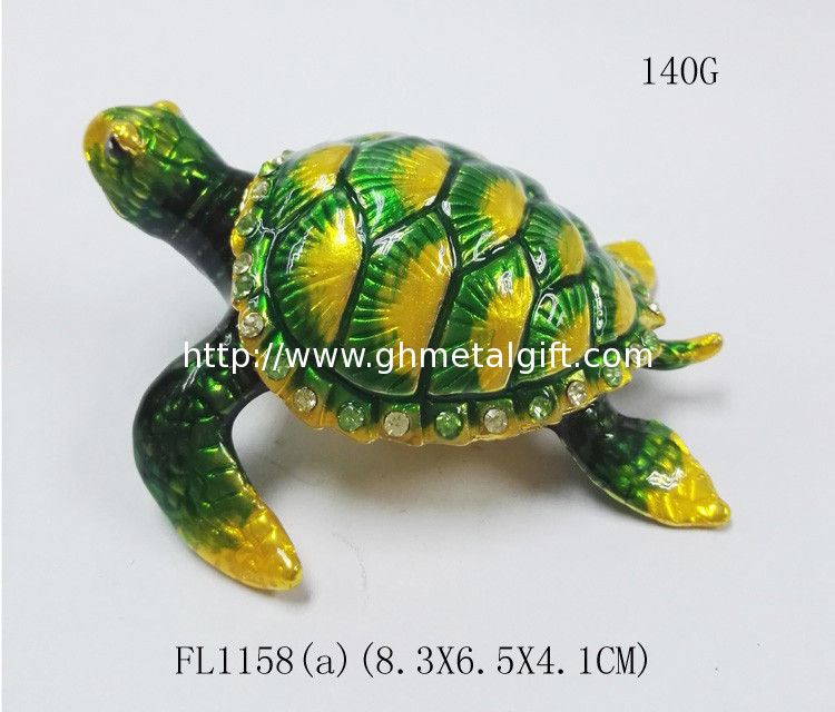 Lovely turtle metal alloy trinket box pewter jeweled turtle enameled trinket box