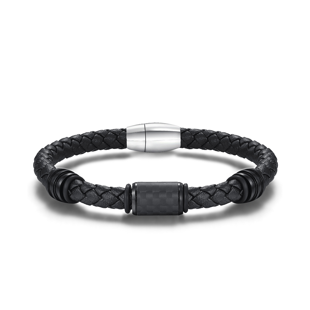Luxury PU Leather Stainless Steel Bracelet Magnetic Buckle Woven Braided Wrap Bracelets