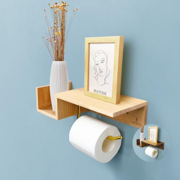 Wood Toilet Paper Holder Wooden Toilet Paper Holder with Macrame Style Phone
