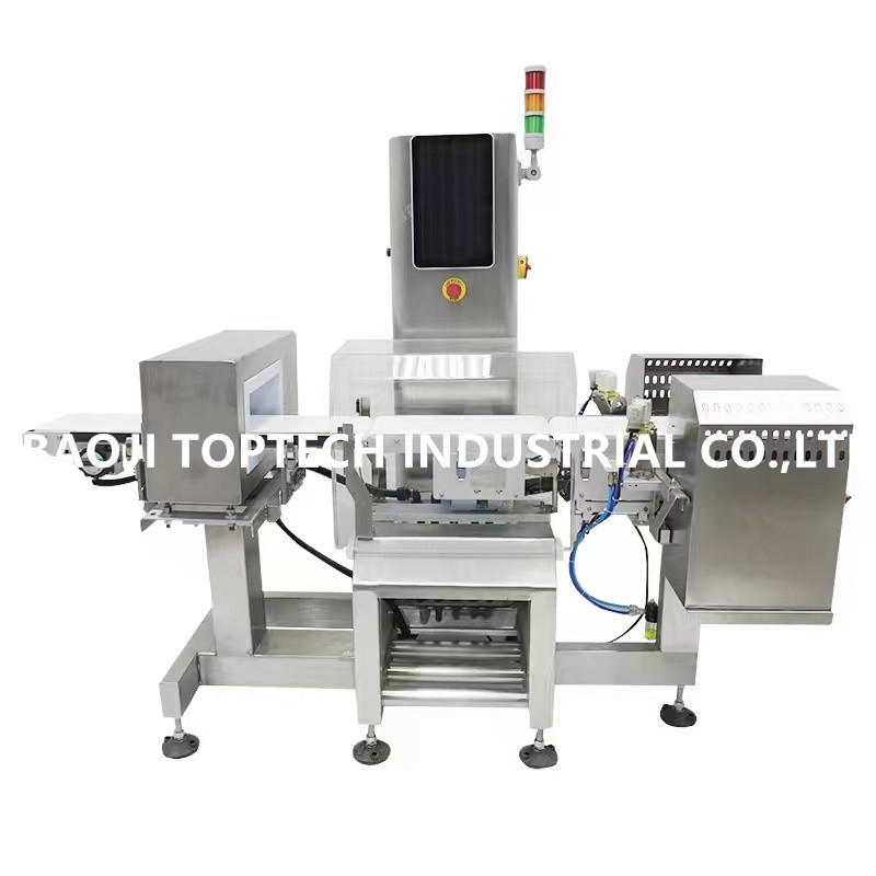 High speed combined metal detection and checkweigher machine for foods product inspection