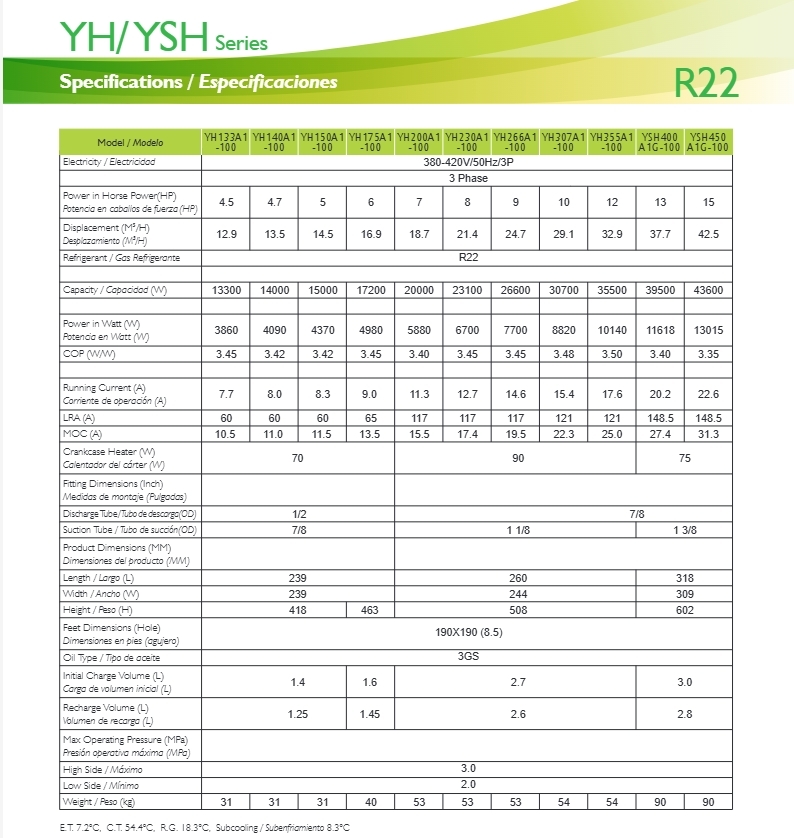 INVOTECH YH150A1-100 Refrigeration Scroll Compressor Refrigerant R22