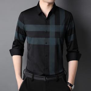 Wholesale Striped Polyester/Cotton Casual Black Shirt for Men Slim Fit Long Sleeve Shirts from china suppliers