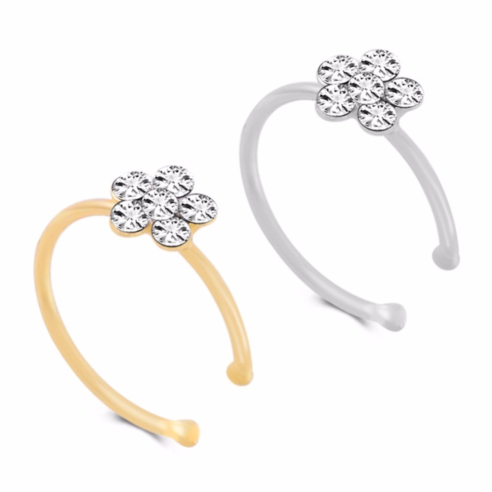 Fashion Crystal Nose Ring Indian Flower Nose Stud Hoop Septum Clicker Piercing Nose Clip Rings Body Piercing Jewelry