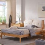 Solid Oak Wood Fabric Headboard Nordic King Size Bed