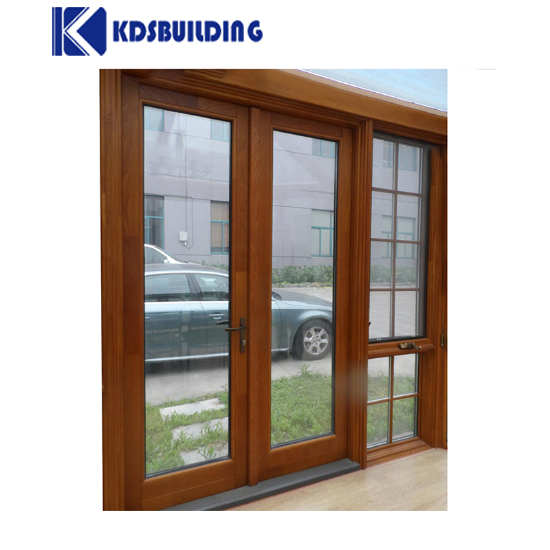KDSBuilding Powder Coating Frame Covers Profile Solid Wood Double Front Entry Door Wooden Window Design