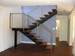 Customized Wooden Tread Straight Flight Staircase Glass Railing For Villa Design