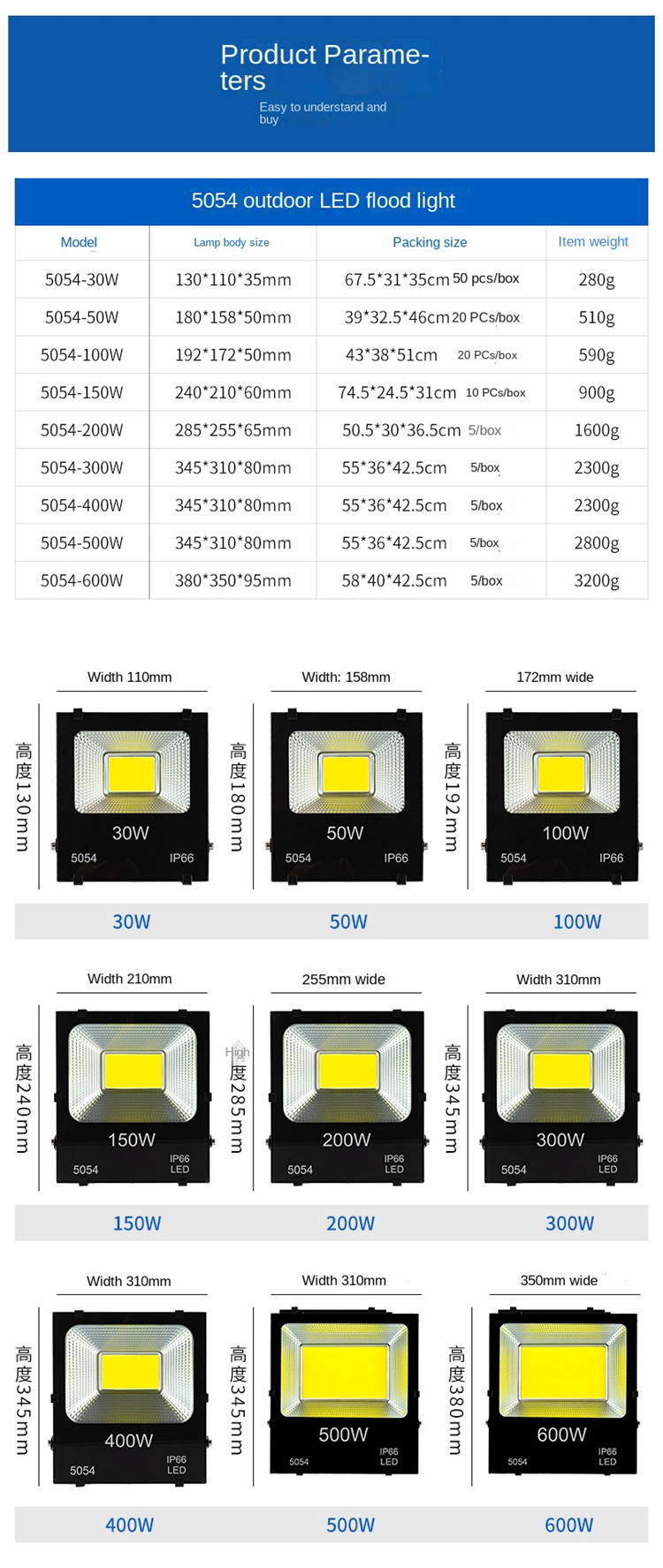 High Power 500w led flood light 100W 50W 30W 20W 10W Slim IP65 Waterproof Outdoor LED Floodlight COB Flood Light Spotlights