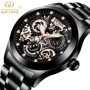 Wholesale KINYUED J062 oem waterproof custom logo leather fashion tourbillon skeleton wrist watch luxury mechanical watch men wris from china suppliers