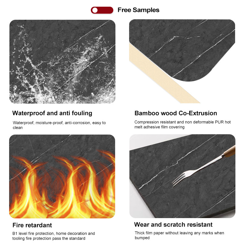 PVC Marble Panels Custom Size Bamboo Charcoal Wall Panels with Metal Profile Splicing