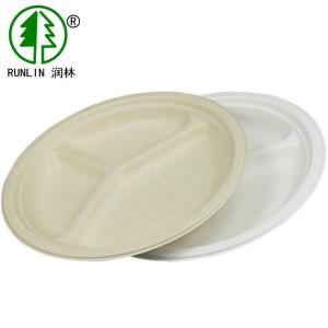 Wholesale Eco friendly customized size 3 compartments bagasse round plates from china suppliers