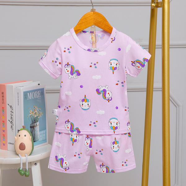 Purple Children's Shorts And T Shirt Pajamas / Silk Nightwear Set fashion For