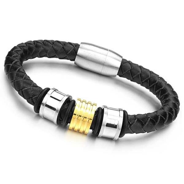 Tagor Stainless Steel Jewelry Super Fashion Silicone Leather Bracelet Bangle