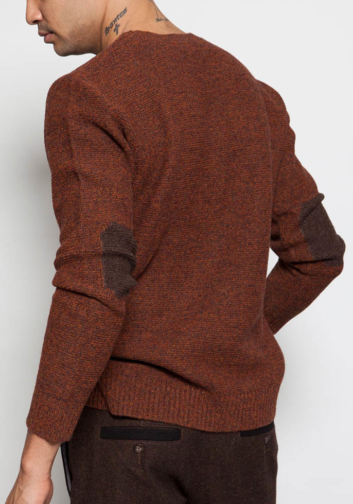 80 Lambswool 20 Nylon Knitted Pullover Mens , Chunky Pullover Sweater With Intarsia Elbow