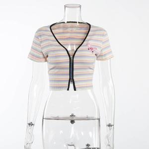 Wholesale OEM maufactory Keliou Foreign Trade polyester cross -border European and American sexy short zipper rainbow t -shirt from china suppliers