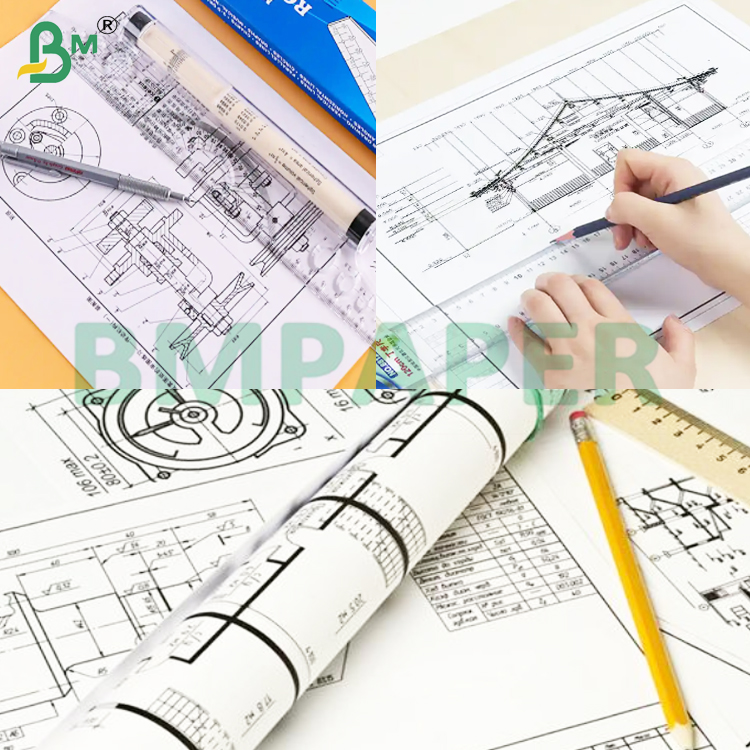 80gsm CAD Plotter Paper Rolls for Large Format 1.7*100m Per Roll