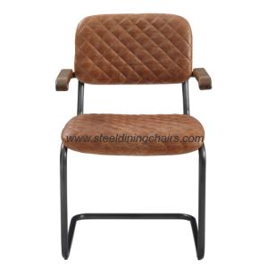 Wholesale Steel Frame Wood Armrest OEM ODM Retro Leather Dining Chairs from china suppliers