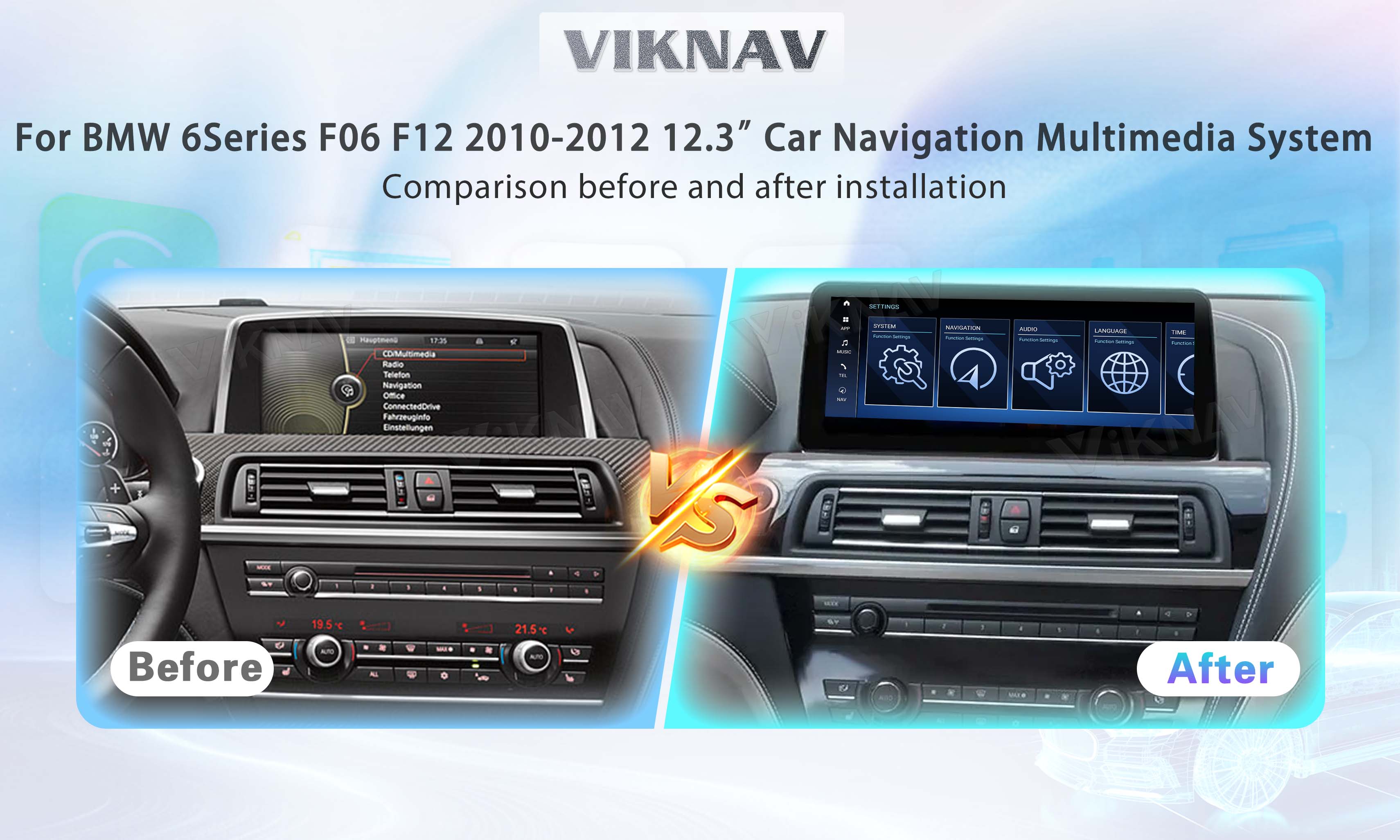 Viknav Car Radio 12.3 inch For BMW 6 Series F06 F12 2010-2012 CIC System Wireless Android Auto Carplayer GPS Navigation