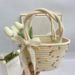 Straw Tote Bag for Women Handwoven Cotton Straw Shoulder Bag Crochet Tassel