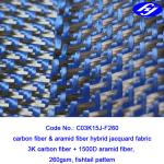 Jacquard Fishtail 3K Carbon Aramid Fabric 1500D Blue Carbon Aramid Hybrid Fabric